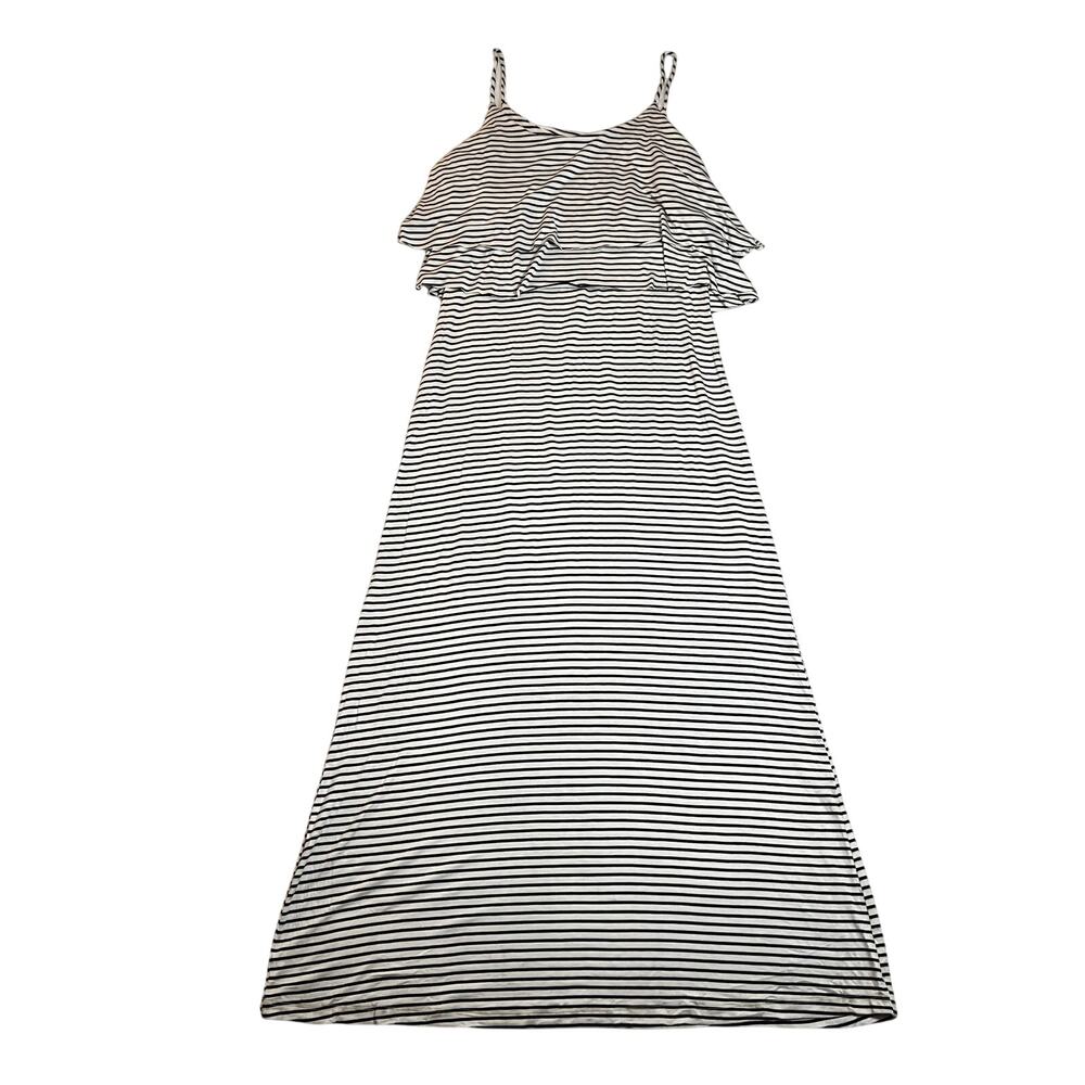 Women's Sleeveless Stripe Jersey Knit Maxi Dress Size XS Casual Coastal Boho